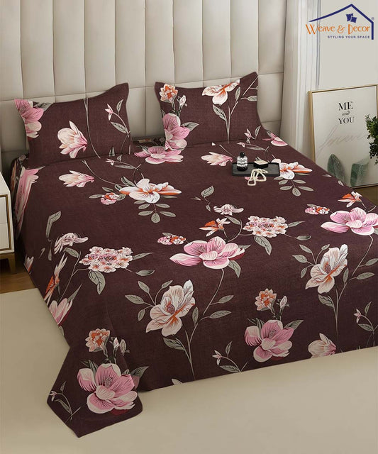 Walnut Flora Flat Bedsheet With Pillow Covers