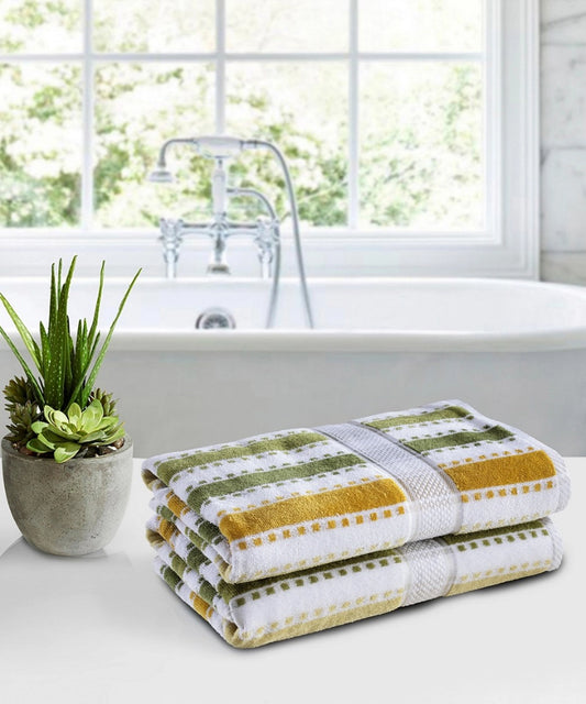 Weave & Decor Luxe Stripe Cotton Hand Towels Sets – Ultra Soft & Super Absorbent (Yellow)