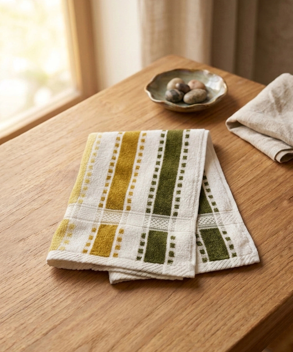 Weave & Decor Luxe Stripe Cotton Hand Towels Sets – Ultra Soft & Super Absorbent (Yellow)