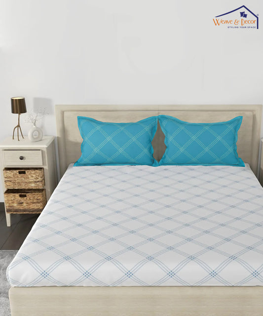 White Check Flat Double Bedsheet With 2 Coordinate Pillow Covers