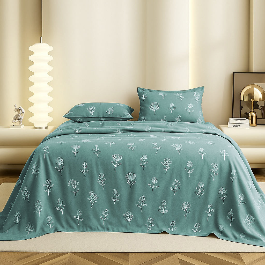 Ocean Blossom Flat Double Bedsheet With 2 Pillow Covers