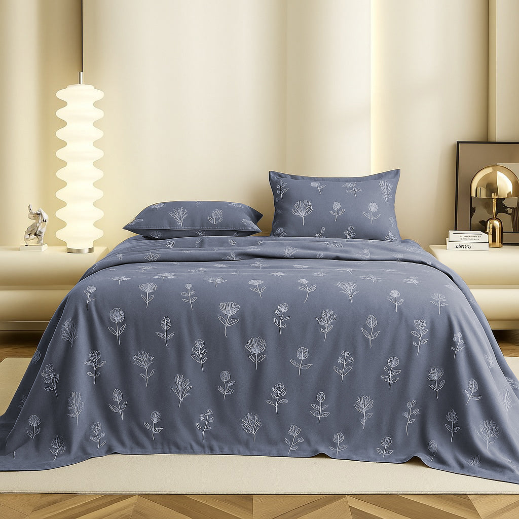 Misty Bloomscape Flat Double Bedsheet With 2 Pillow Covers