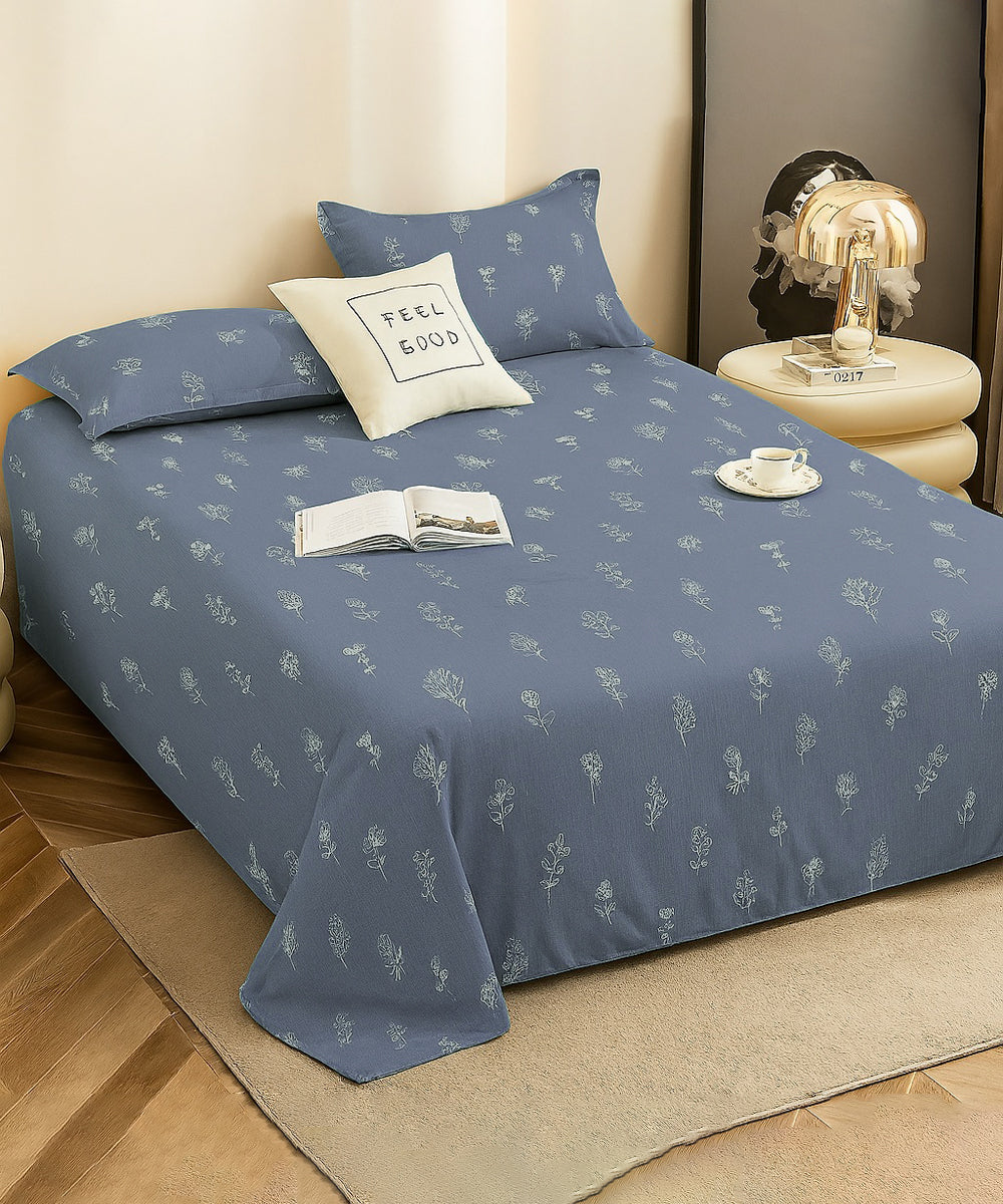 Misty Bloomscape Flat Double Bedsheet With 2 Pillow Covers