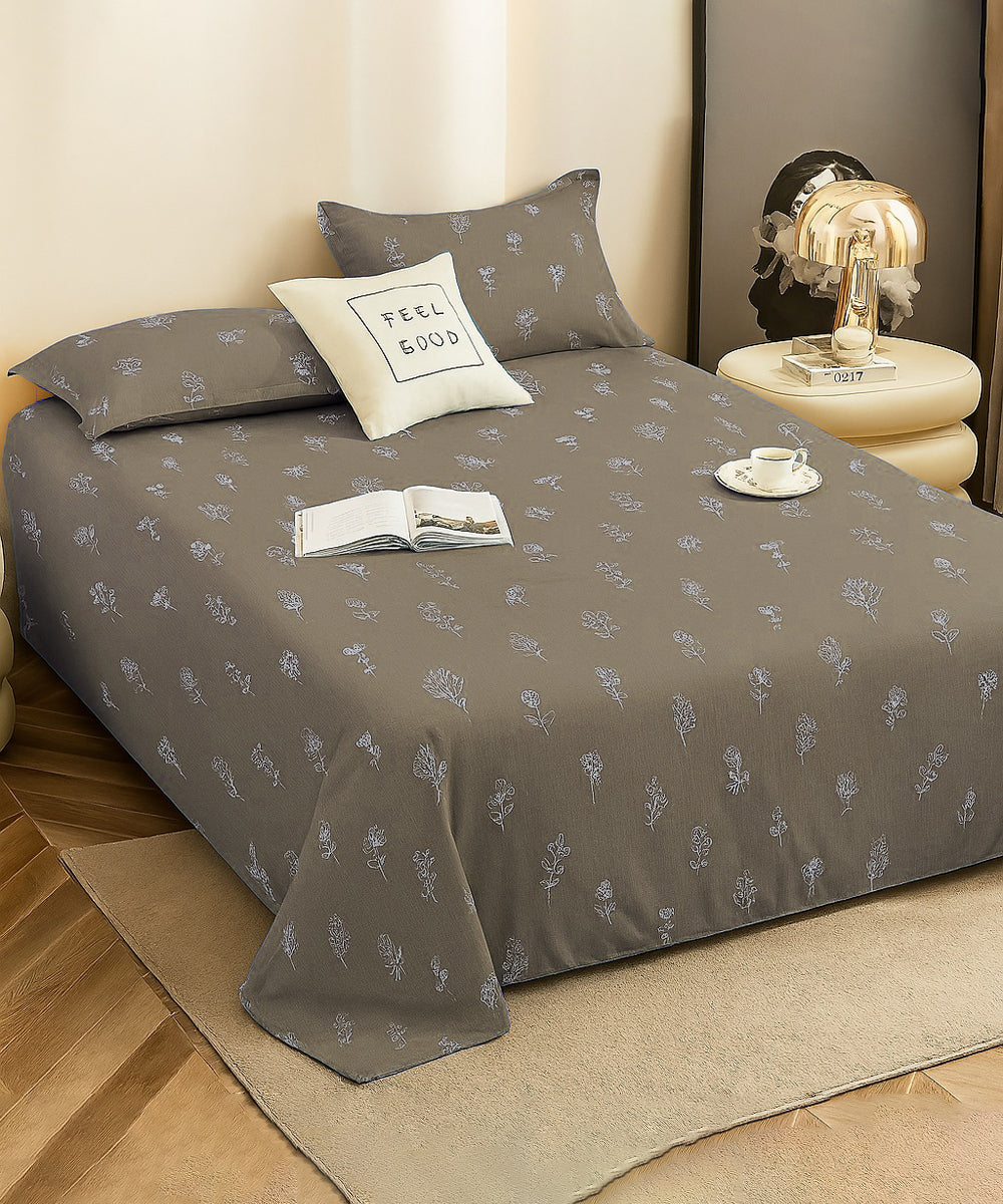 Mocha Meadow King Size Bedsheet With 2 Pillow Cover