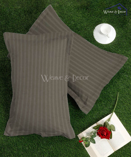 Dark Beige Satin Stripe Pillow Cover Set of 2