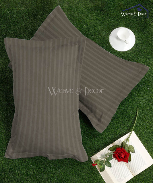 Dark Beige Satin Stripe Pillow Cover Set of 2