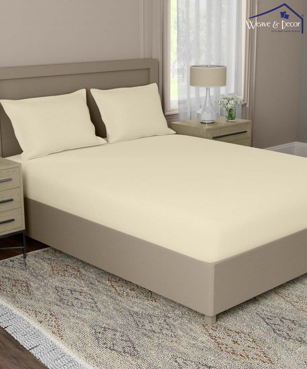 Ivory Satin Stripe Flat Bedsheet with Pillow Cover