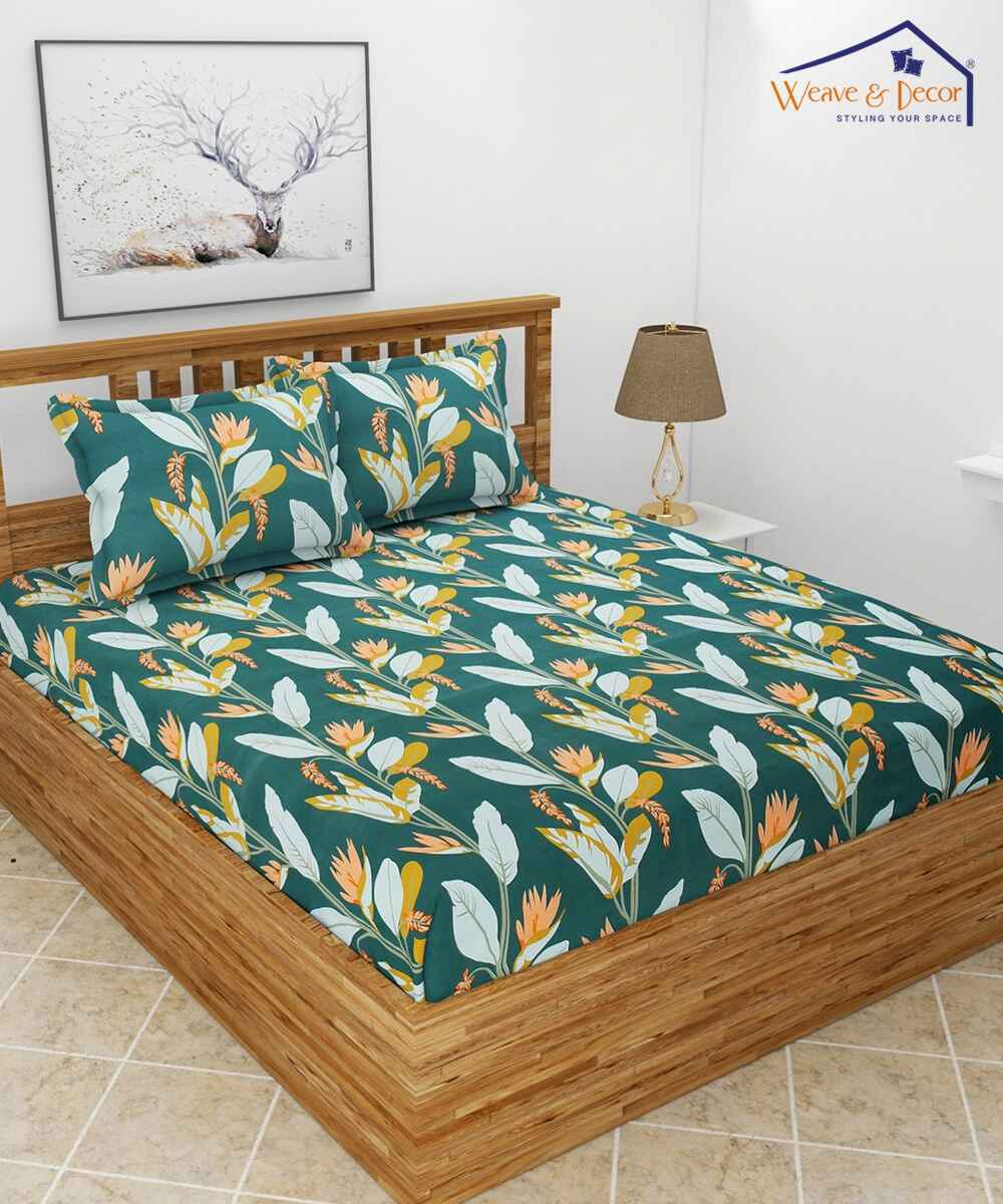 green floral king fitted bedsheet