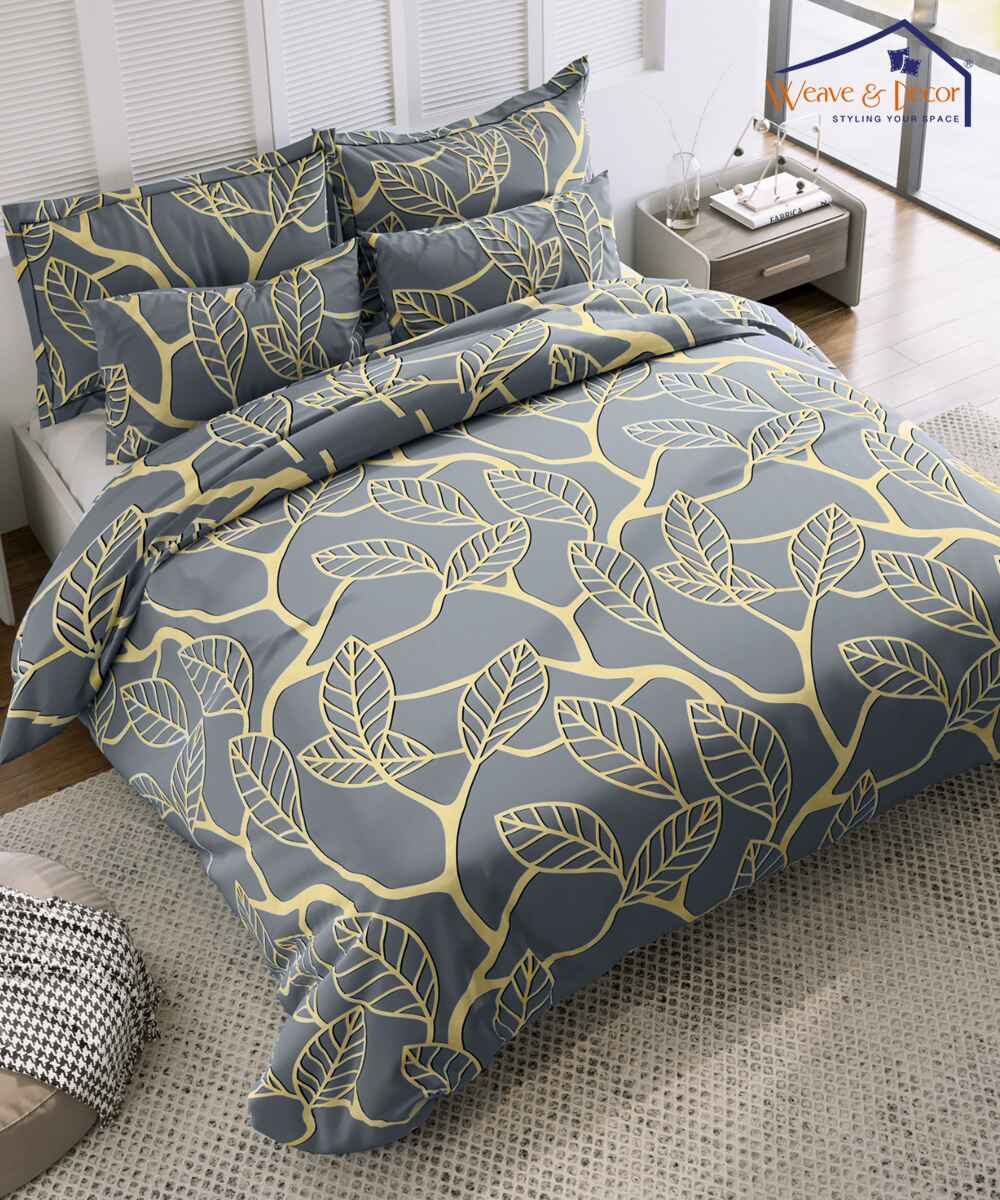 grey leaves double bed comforter 