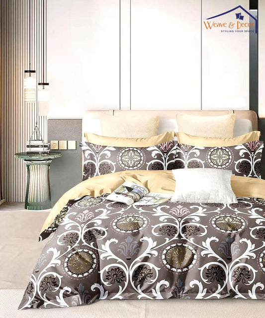 Brown Printed Flat Double Bedsheet With 2 Pillow Covers