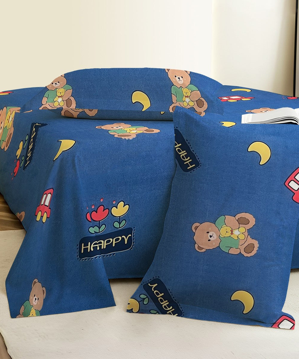 blue teddy bedsheet 