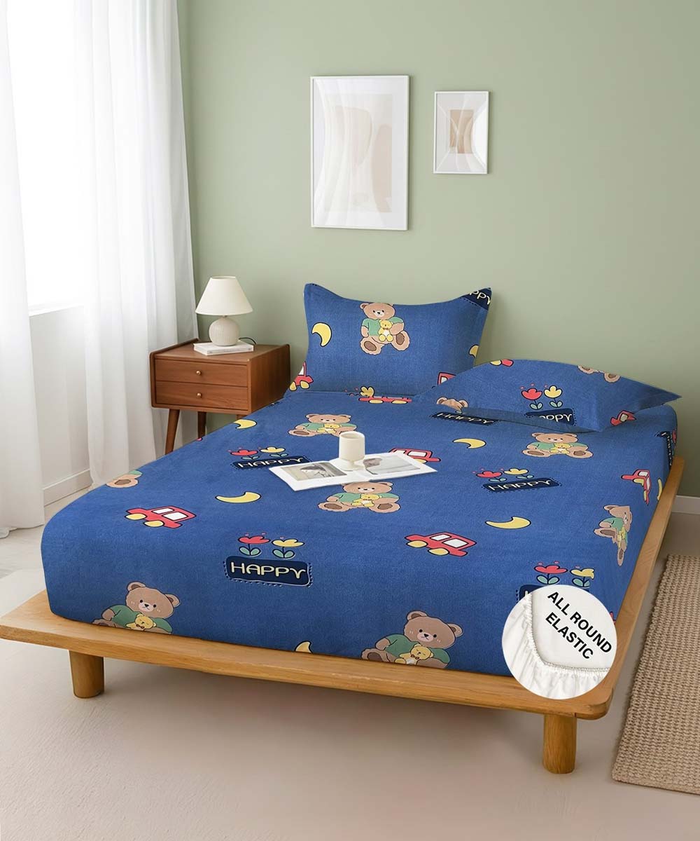 blue teddy bedsheet 