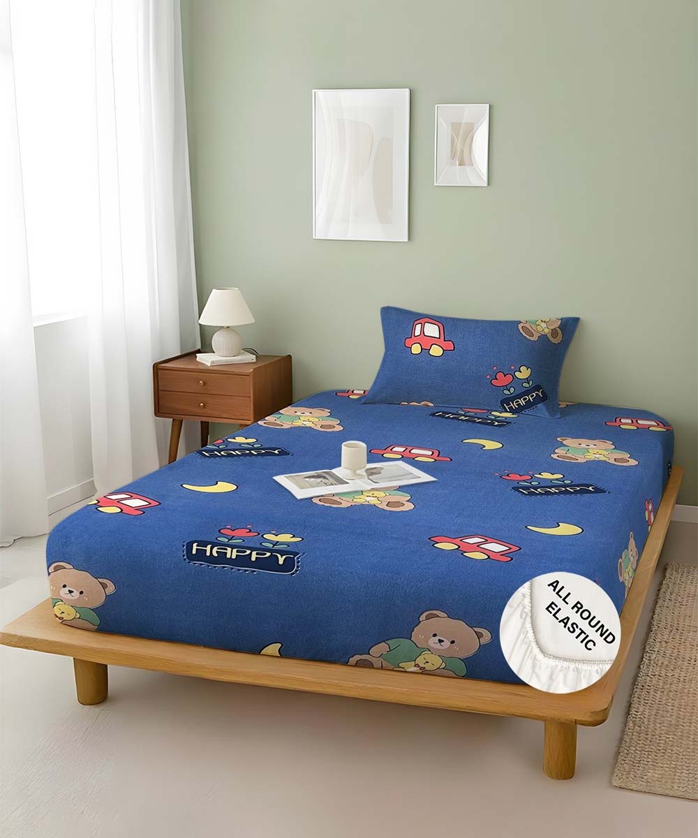 blue teddy bedsheet 