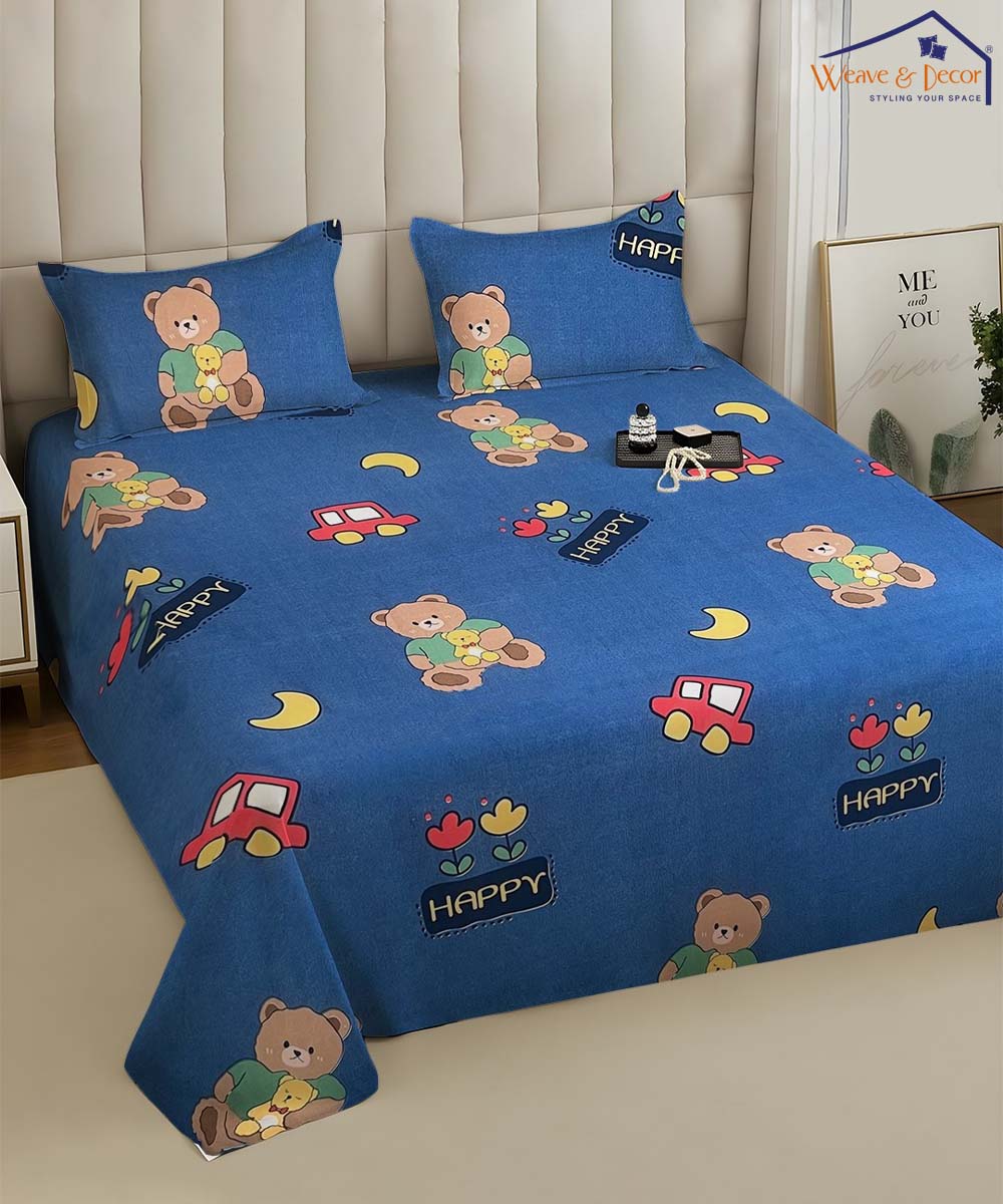 blue teddy bedsheet 