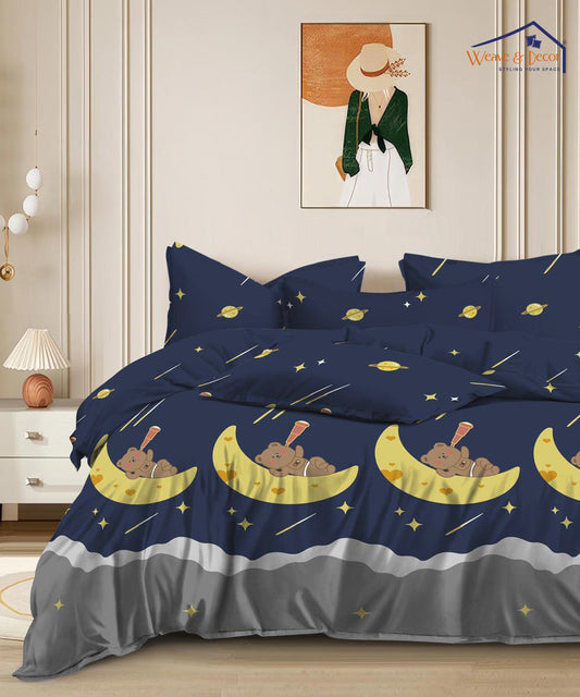 weave&décor moon King Size Bedsheet With 2 Pillow Cover