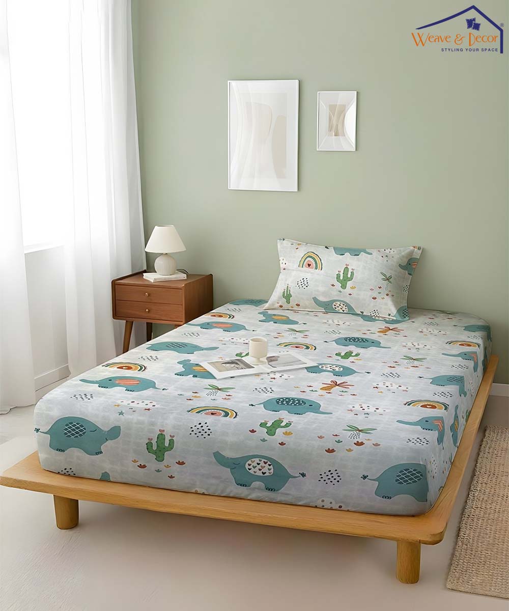 Dino Garden Kids Flat Bedsheet With Pillow Covers