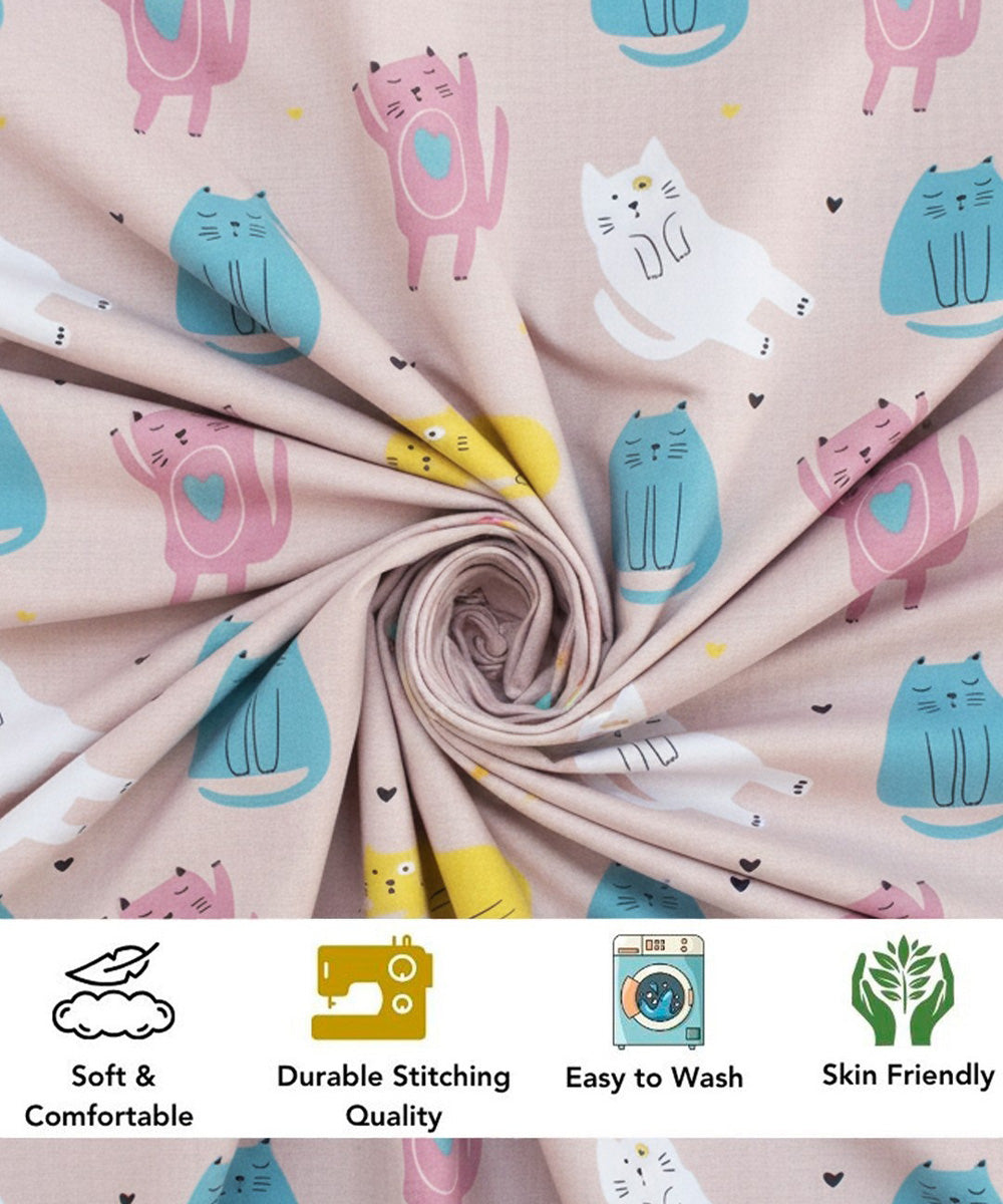 Cute Meow Kids Flat Bedsheet With Pillow Covers