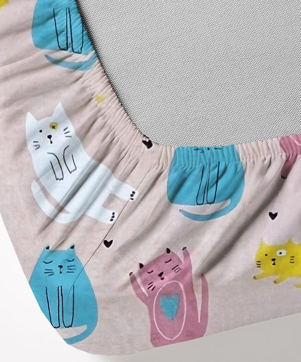 Cute Meow Single Bedsheet With 1 Pillow Cover