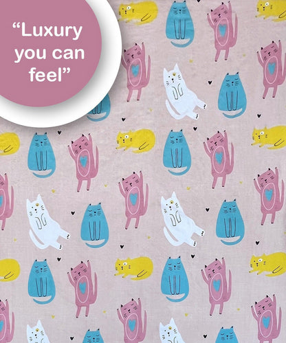 Cute Meow Kids Flat Bedsheet With Pillow Covers