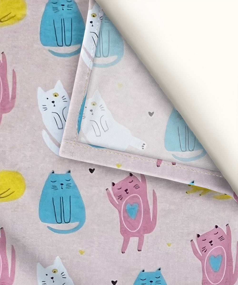 Cute Meow Kids Flat Bedsheet With Pillow Covers