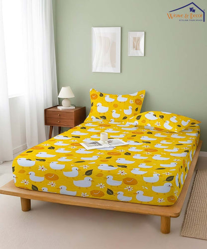 Yellow Duckie Kids Fitted Bedsheet With Pillow Cover