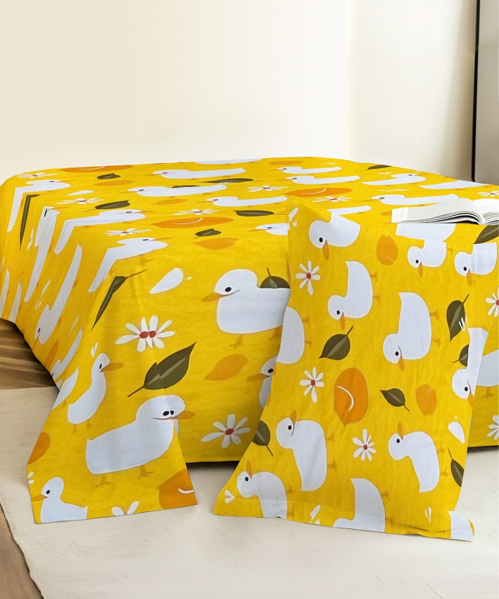 Yellow Duckie Kids Flat Bedsheet With Pillow Covers