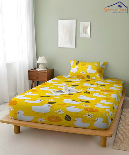Yellow Duckie Kids Flat Bedsheet With Pillow Covers