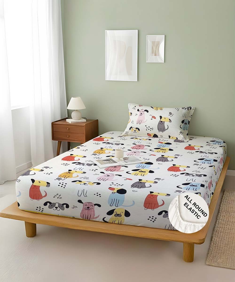 Puppy Pop Kids Flat Bedsheet With Pillow Covers