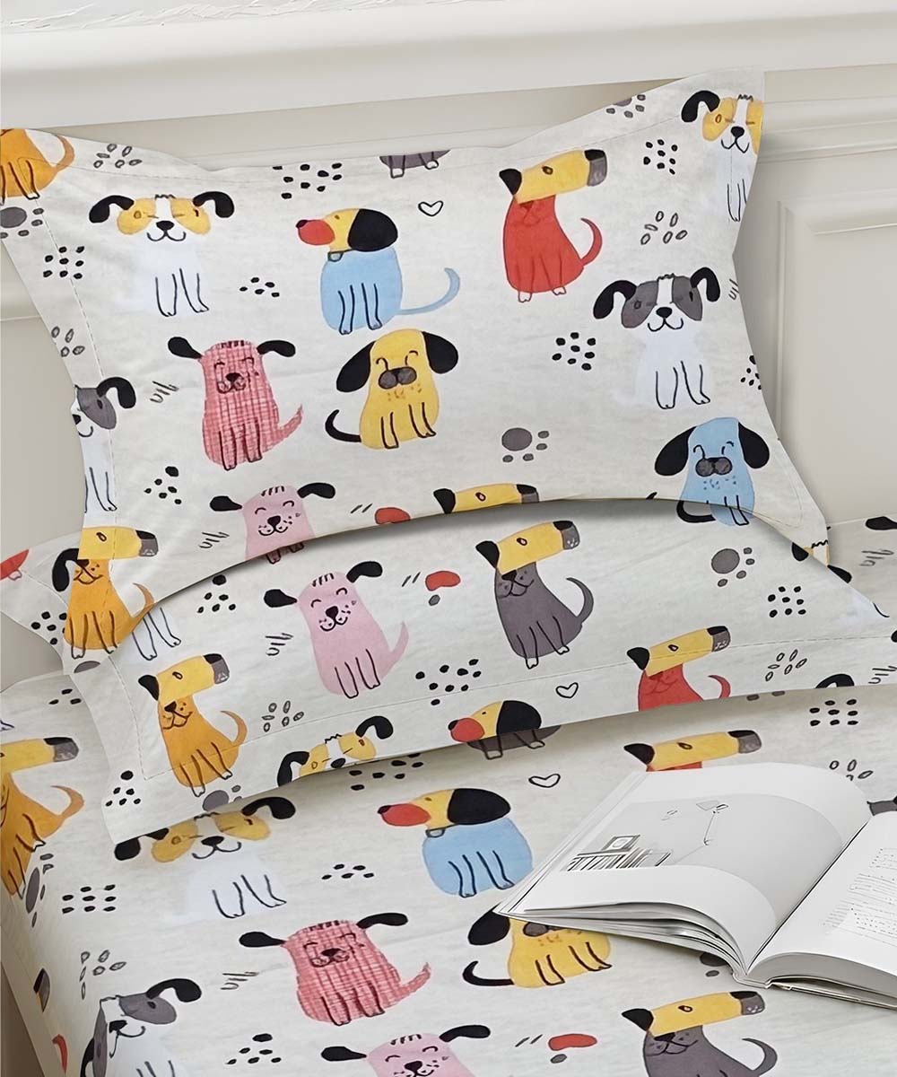 Puppy Pop Kids Fitted Bedsheet With Pillow Cover