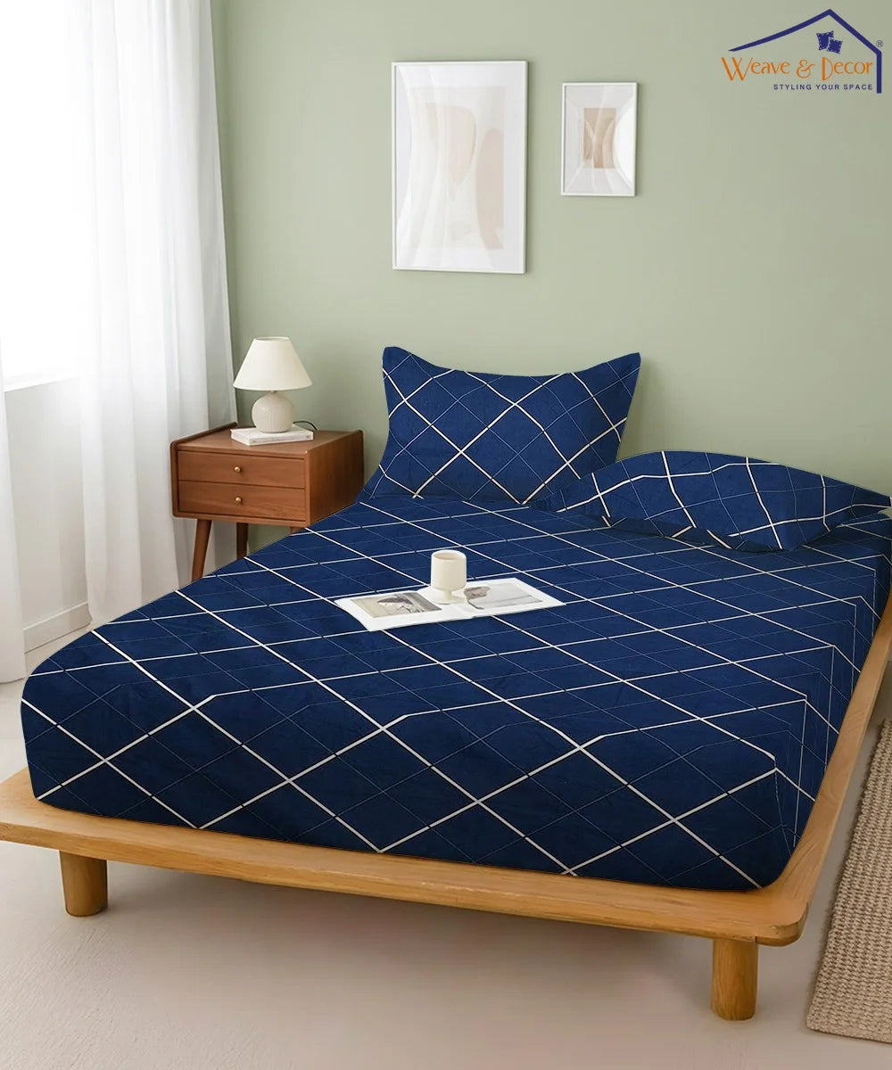blue checks double bedsheet 