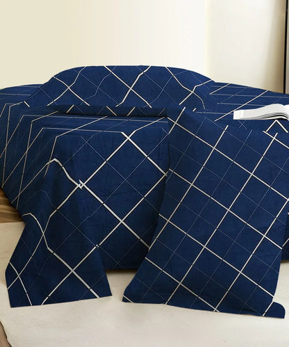 blue checks double bedsheet 