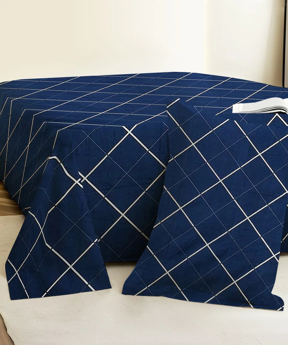 blue checks double bedsheet 