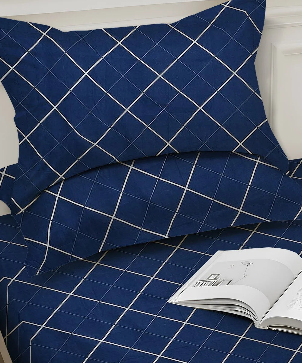 blue checks double bedsheet 