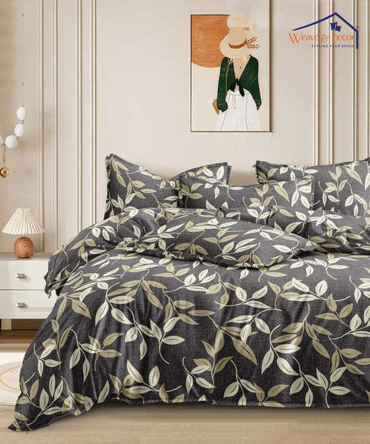 Golden Leaf whisper   Super King Fitted Bedsheet With 2 Pillow Covers