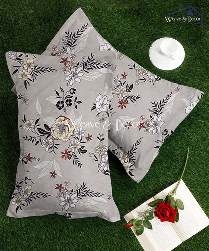 Grey Floral Pillow Cover Set of 2