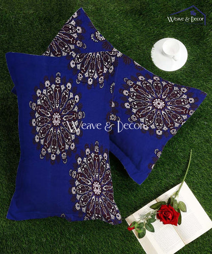 Deep Blue Floral Pillow Cover Set of 2