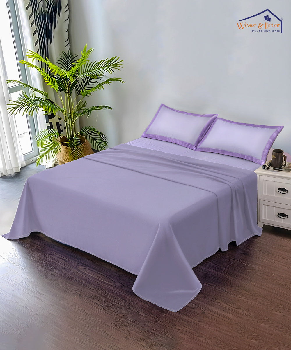 Pastel Lavender Solid Flat Bedsheet With Pillow Covers