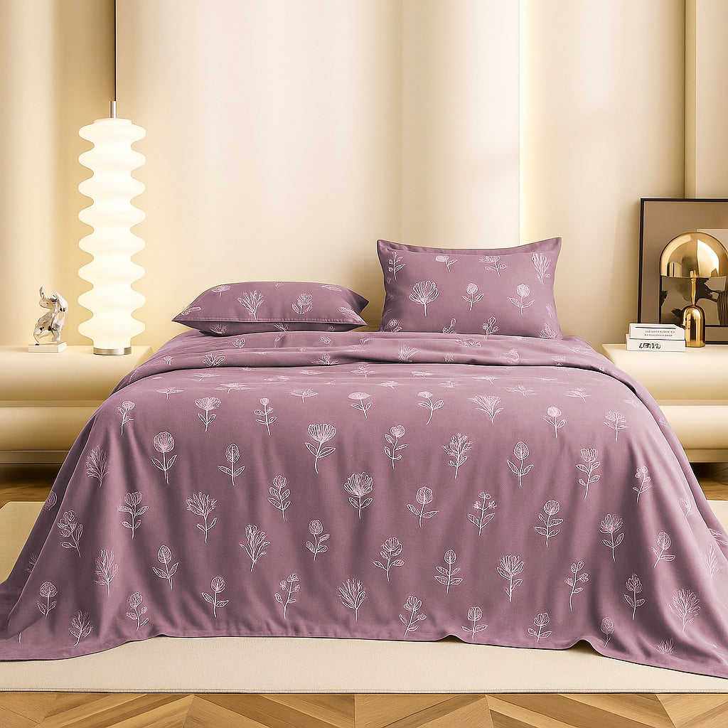Blossom Trail Flat Double Bedsheet With 2 Pillow Covers