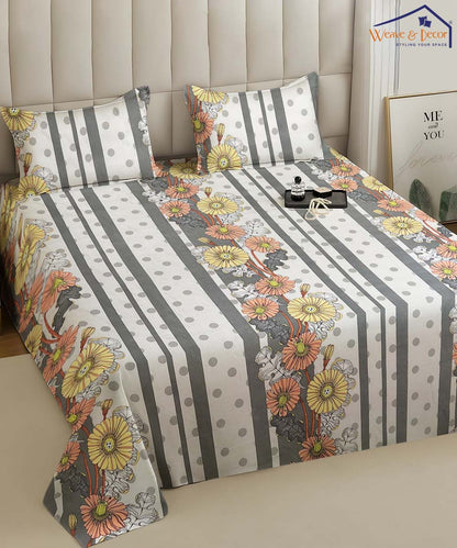 Polka Bloom Stripe Flat Bedsheet With Pillow Covers