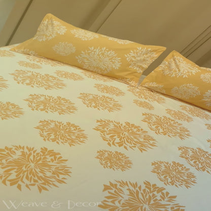 Golden Floral Flat Double Bedsheet With 2 Coordinate Pillow Covers