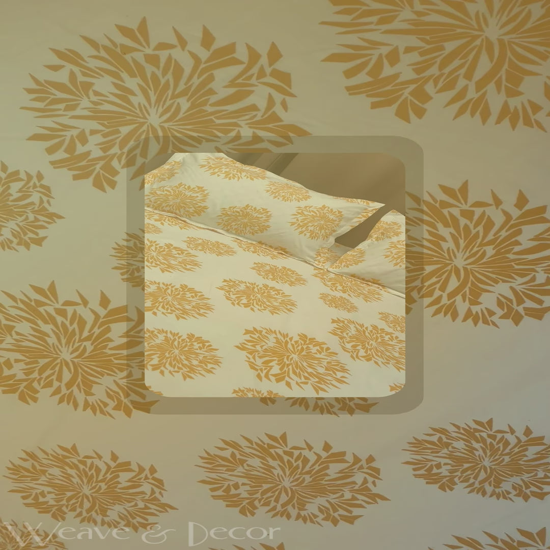 Golden Magic Floral Flat Double Bedsheet With 2 Pillow Covers