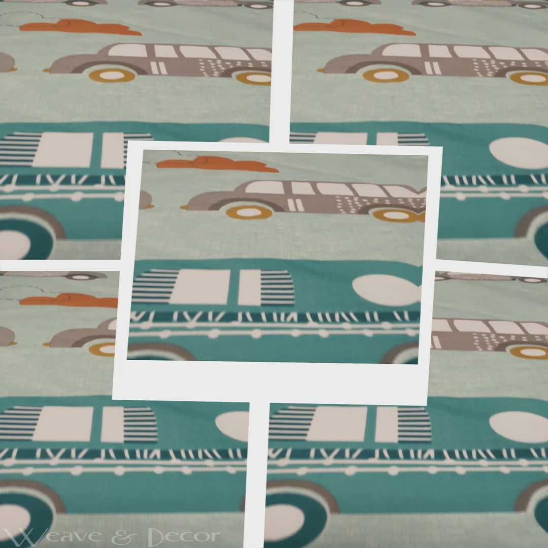 Mint Drive Kids Bedsheet With Pillow Covers