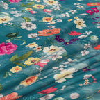 Teal Blossom Haven Flat Double Bedsheet With 2 Pillow Covers