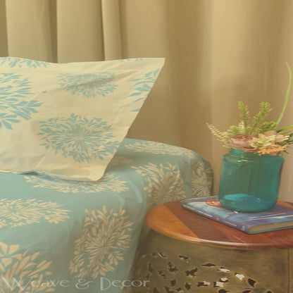Ocean Bloom Flat Double Bedsheet With 2 Coordinate Pillow Covers