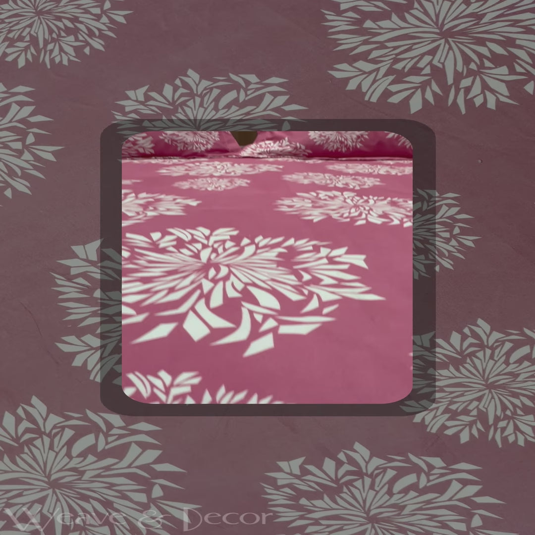 Crimson Dahlia Floral Flat Double Bedsheet With 2 Pillow Covers