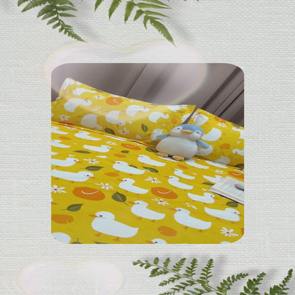 Yellow Duckie Kids Flat Double Bedsheet With 2 Pillow Covers