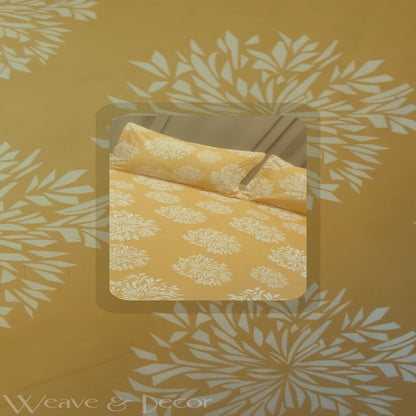 Yellow Dandelion Floral Flat Double Bedsheet With 2 Pillow Covers