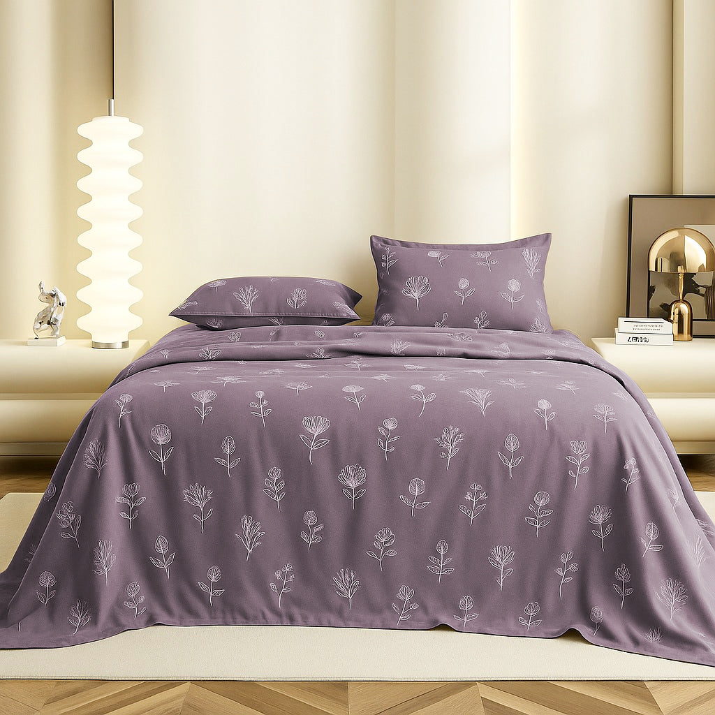 Plum Whisper Flat Double Bedsheet With 2 Pillow Covers