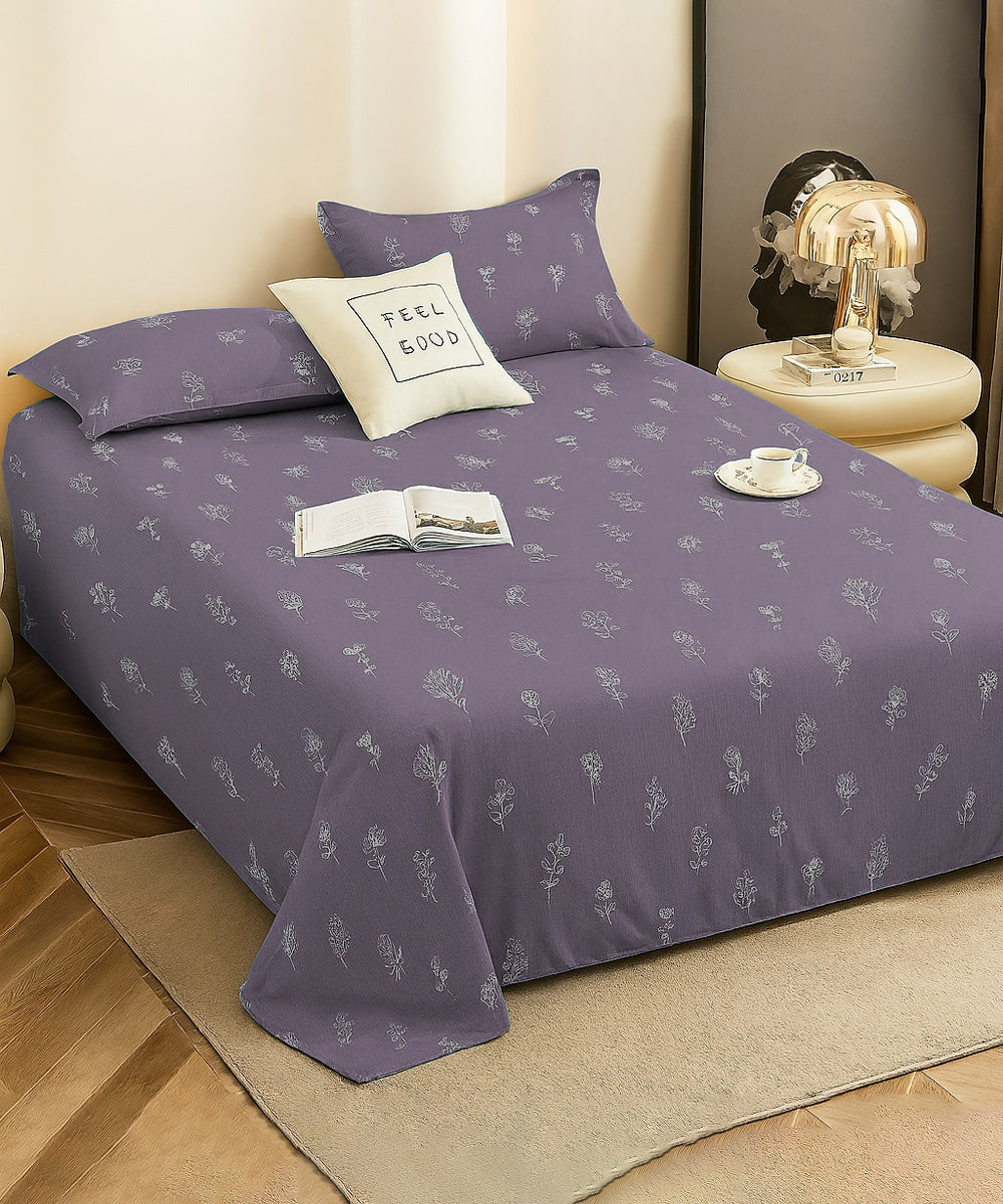 Plum Whisper Flat Double Bedsheet With 2 Pillow Covers