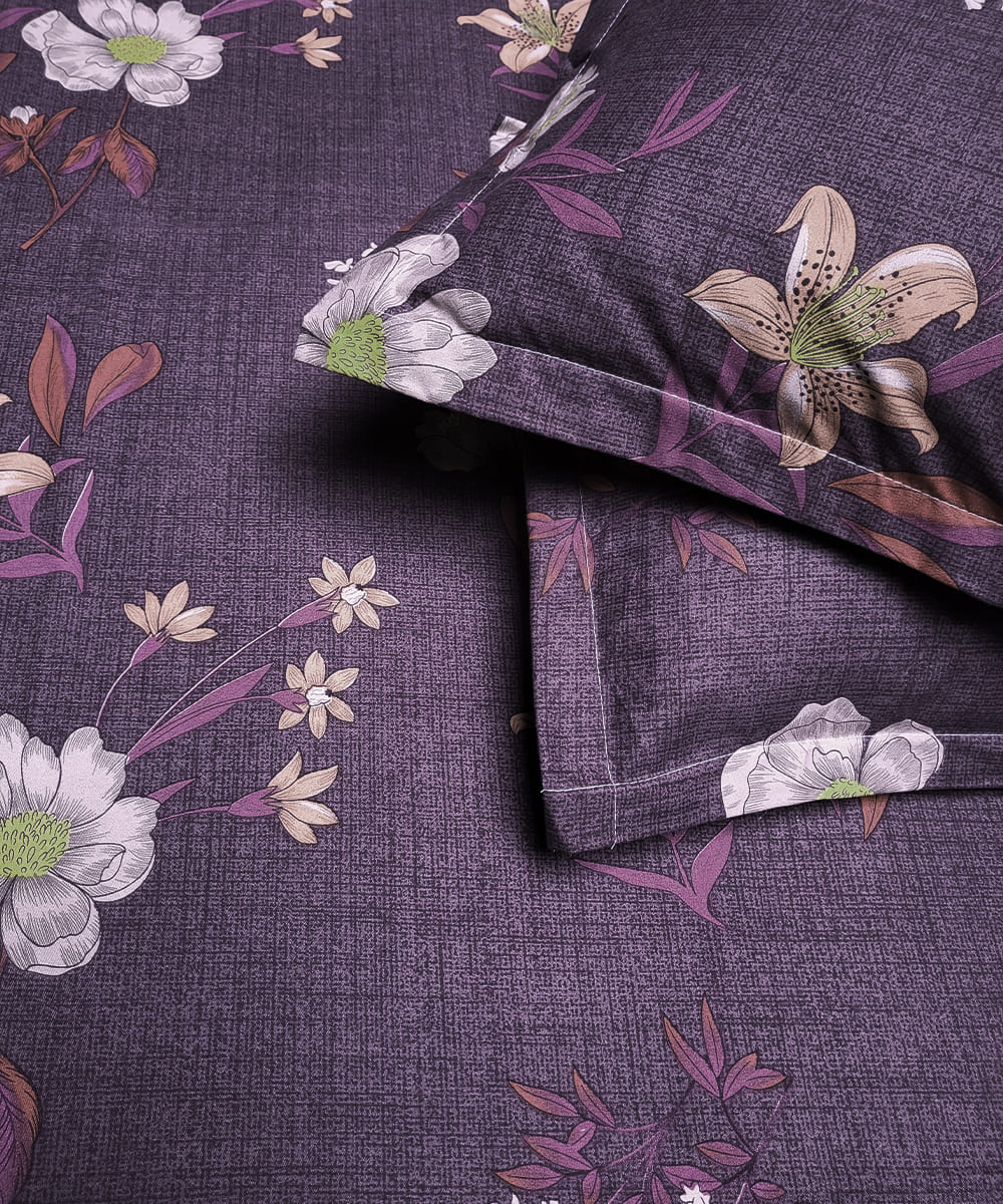 Purple floral queen fitted bedsheet 